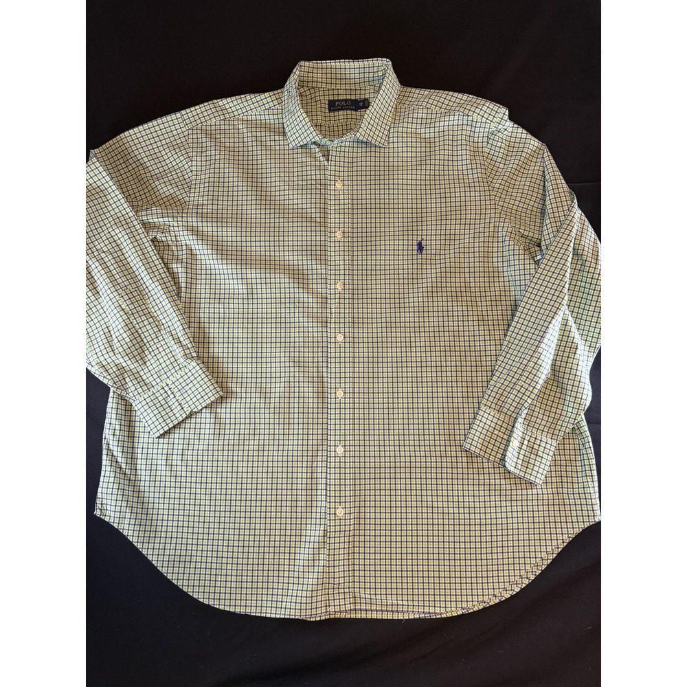 Polo Ralph Lauren Green & Blue Patterned Men's Button Up Shirt, 2XB Big